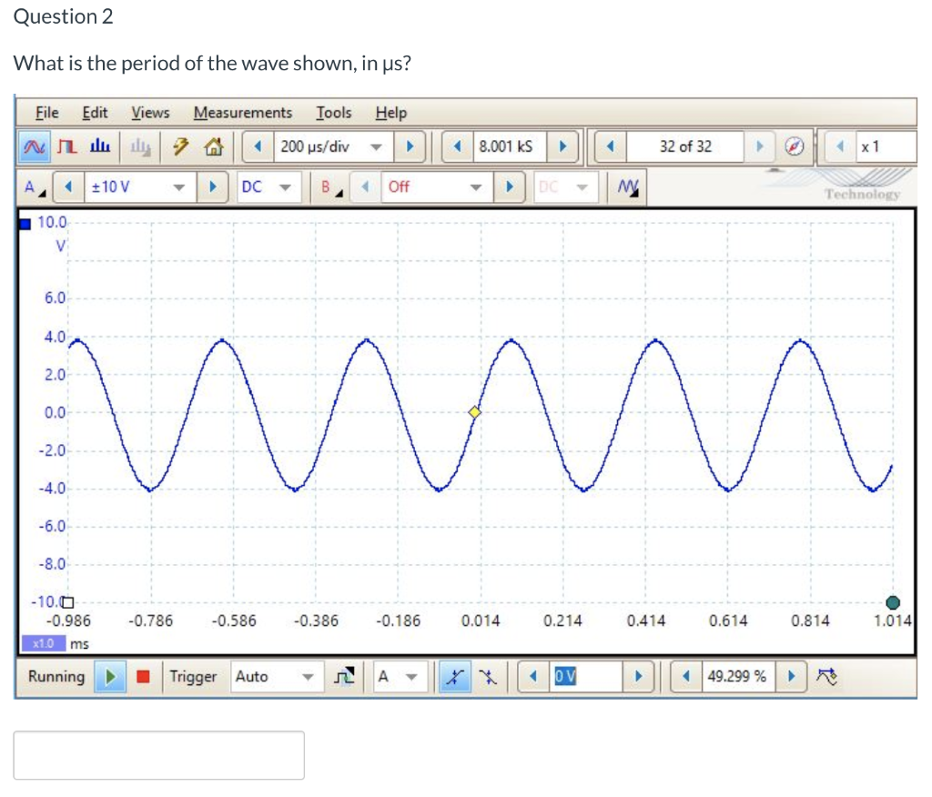 Solved Question 2 What is the period of the wave shown, in | Chegg.com