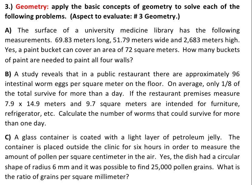 Solved 3.) Geometry: apply the basic concepts of geometry to | Chegg.com