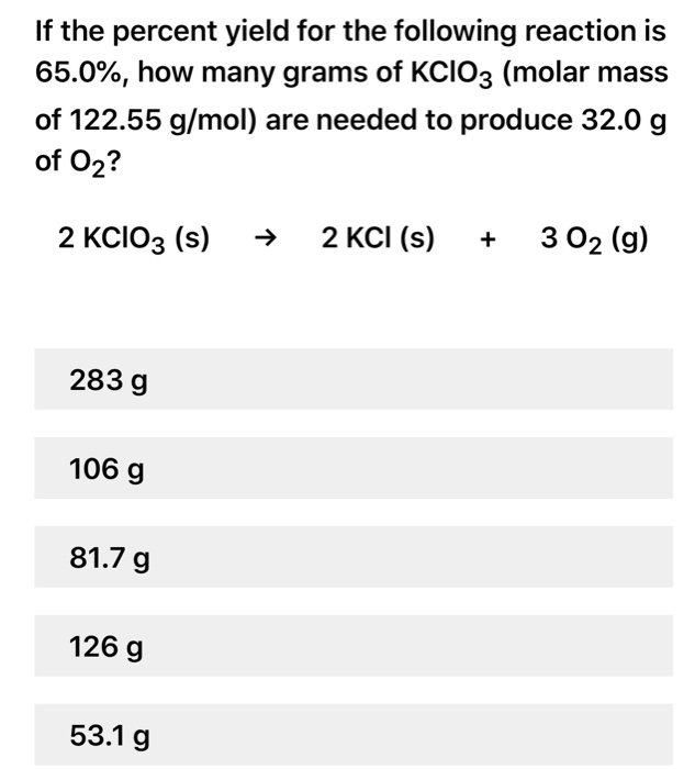 Solved If The Percent Yield For The Following Reaction Is | Chegg.com