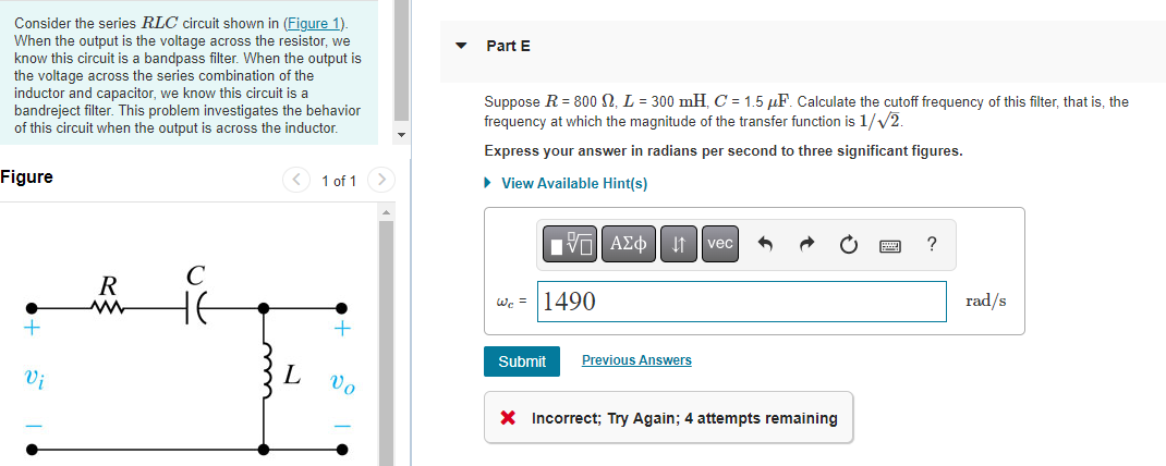 Solved Consider The Series RLC Circuit Shown In (Figure 1). | Chegg.com