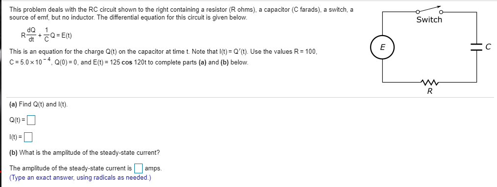Solved This problem deals with the RC circuit shown to the | Chegg.com