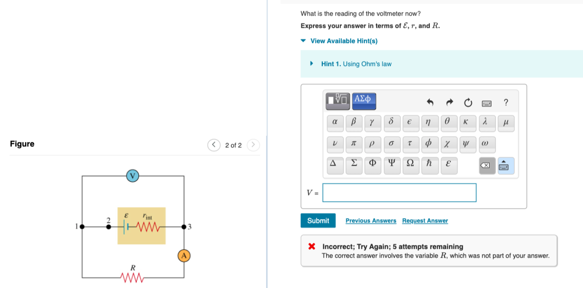 What is the reading of the voltmeter now? Express
