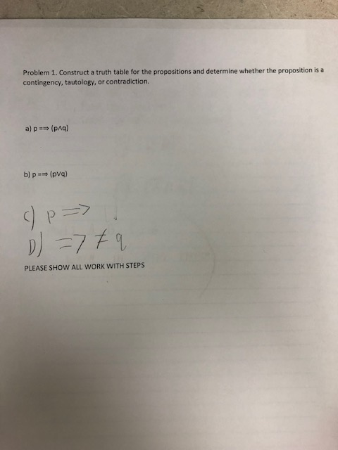 Solved Problem 1. Construct a truth table for the | Chegg.com