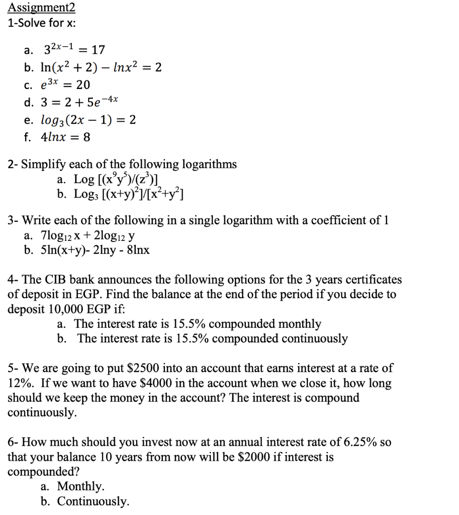 Assignment2 1 Solve For X A 32x 1 17 B In X2 Chegg Com