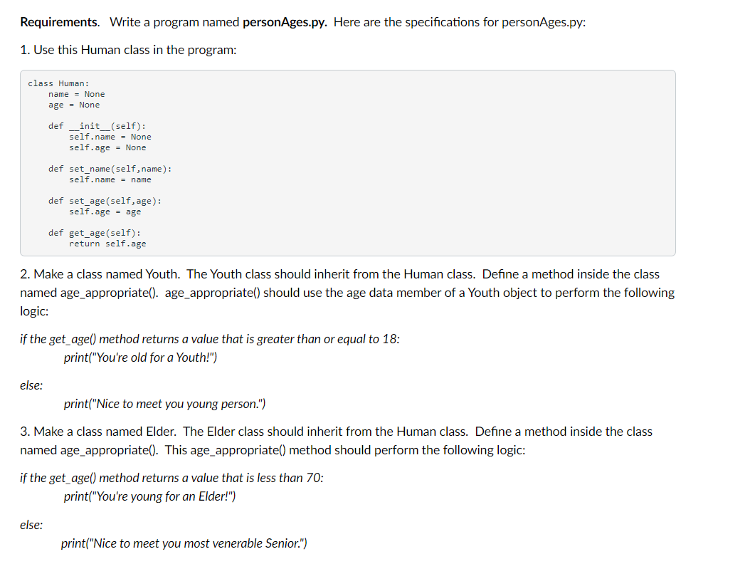 Solved Requirements. Write a program named personAges.py. | Chegg.com