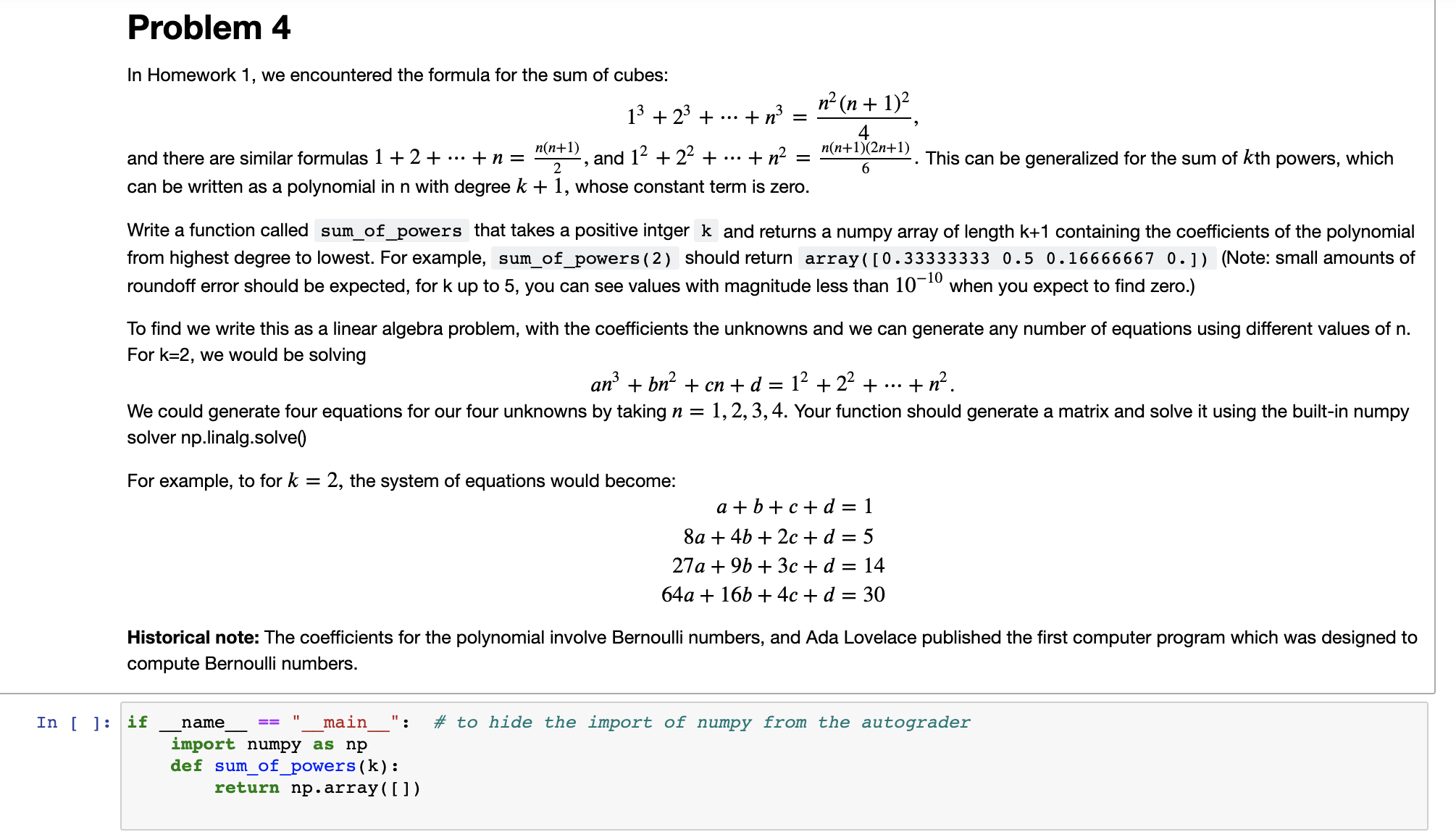 Problem 4 In Homework 1, we encountered the formula | Chegg.com