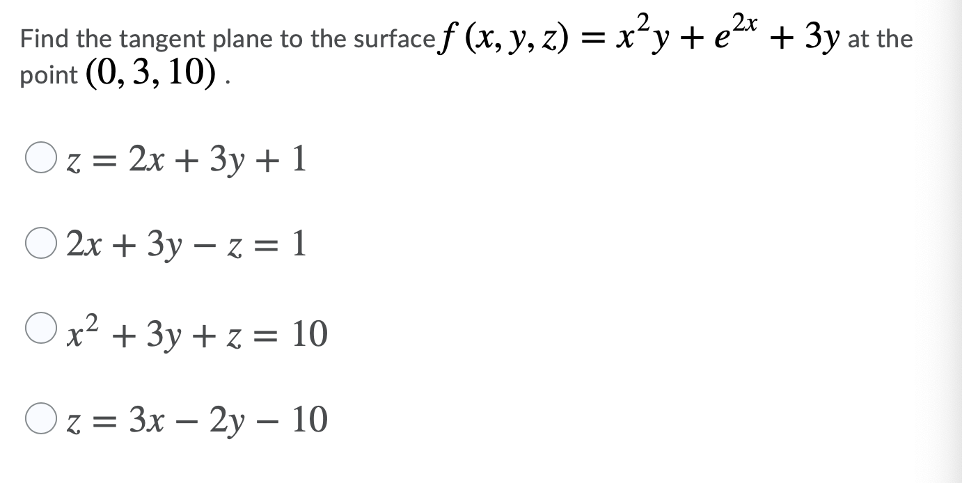 Solved Find the tangent plane to the surfacef (x, y, z) = | Chegg.com