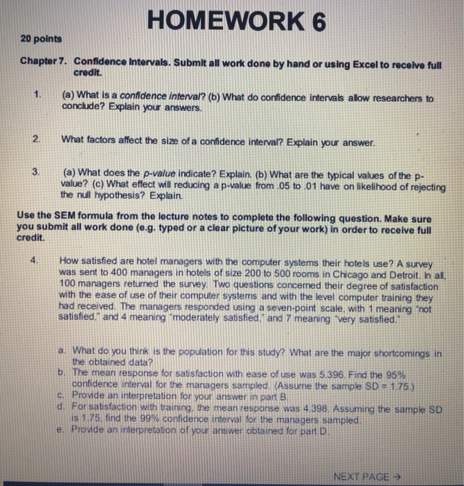 Solved HOMEWORK 6 20 points Chapter 7. Confidence Intervals. | Chegg.com