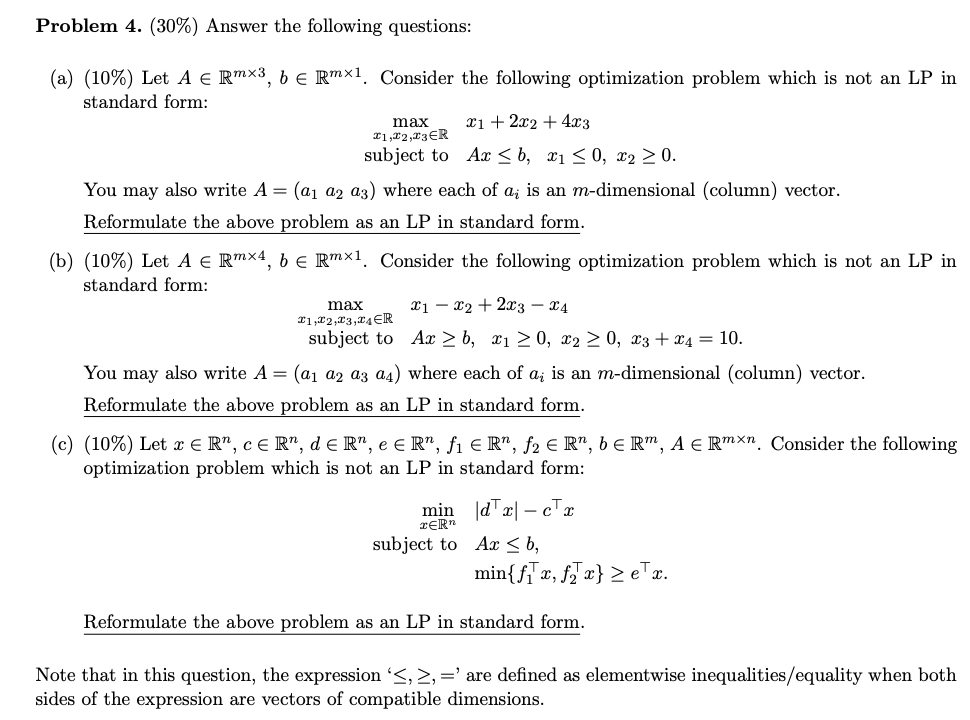 Solved Optimization Methods - Linear Algebra and Modeling | Chegg.com