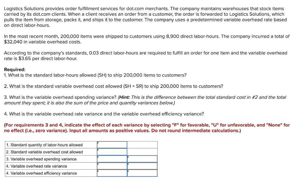 Solved Logistics Solutions provides order fulfillment | Chegg.com
