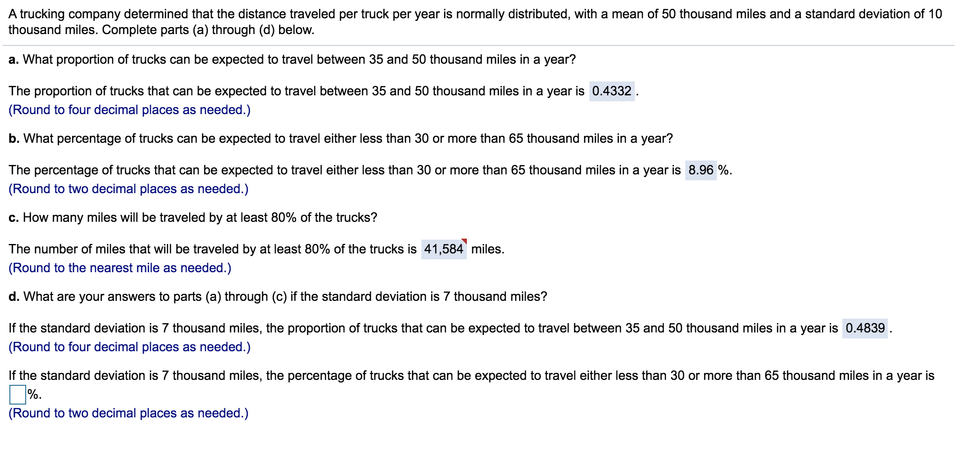 Solved A trucking company determined that the distance