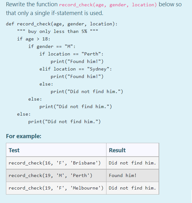 Solved Rewrite the function record_check(age, gender, | Chegg.com