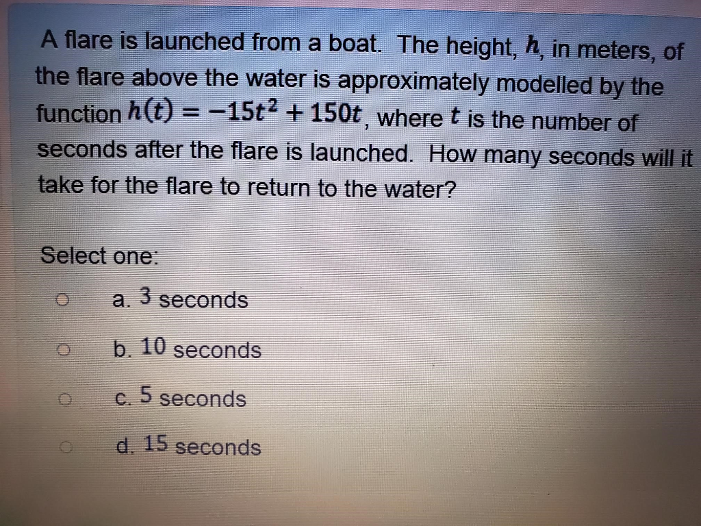 Solved A flare is launched from a boat. The height, h in