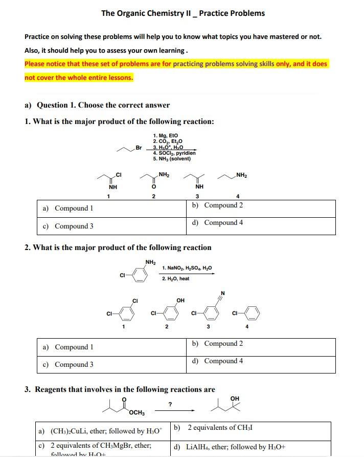 Solved The Organic Chemistry II _ Practice Problems Practice | Chegg.com