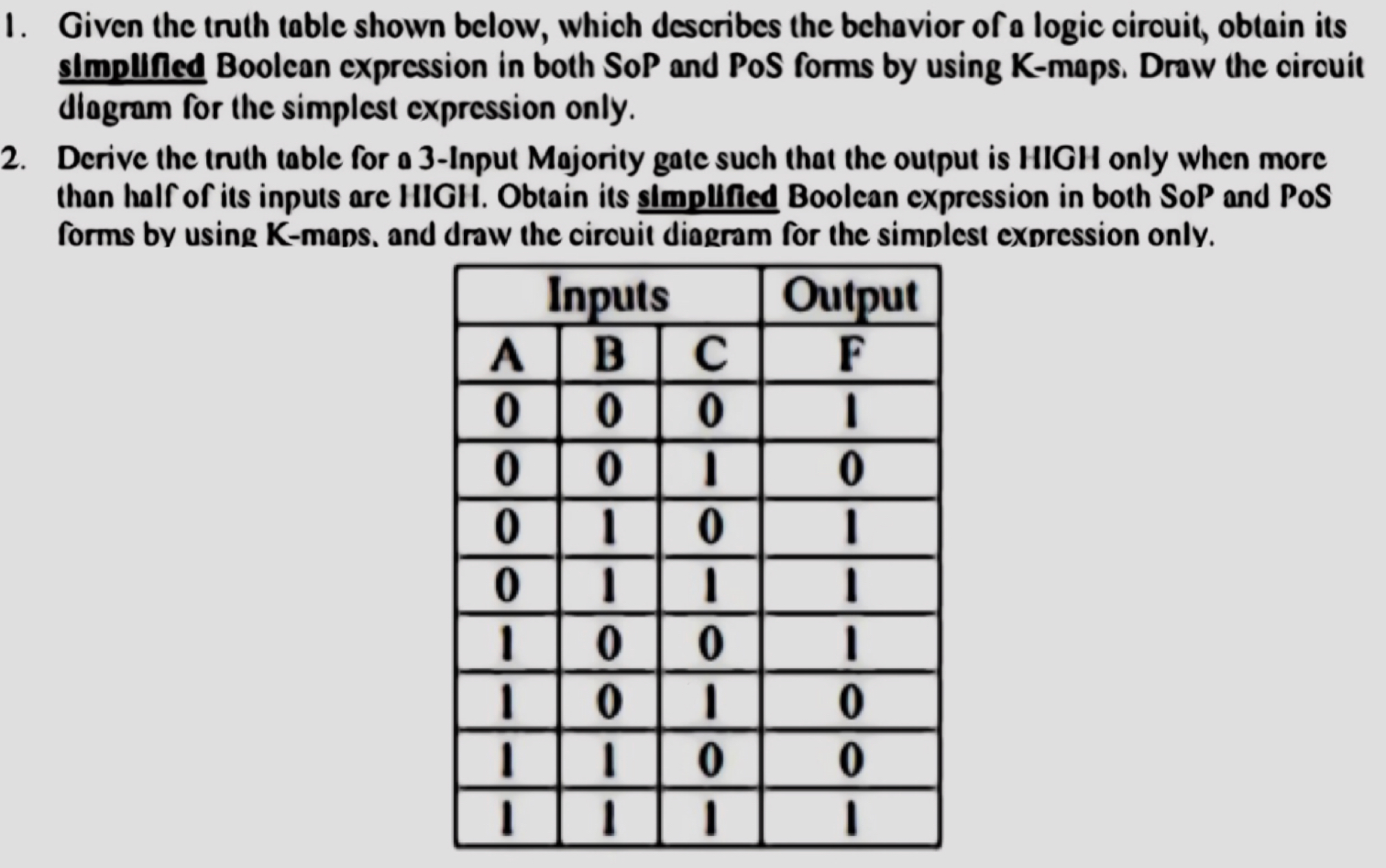 Solved B с 1. Given the truth table shown below, which | Chegg.com