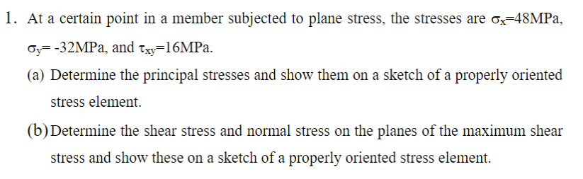 Solved At a certain point in a member subjected to plane | Chegg.com