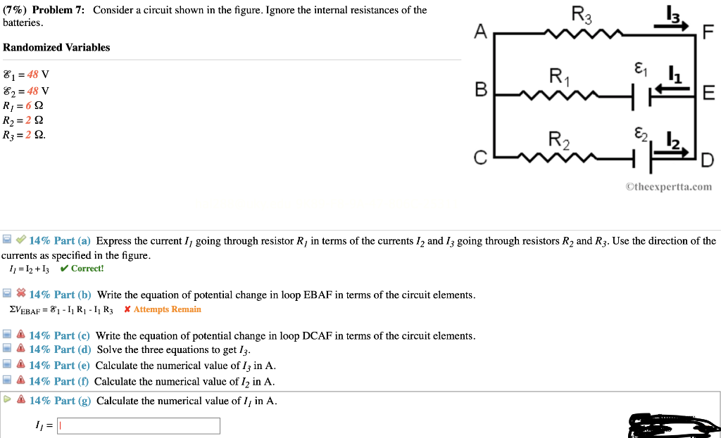 Solved (7%) Problem 7: Consider a circuit shown in the | Chegg.com
