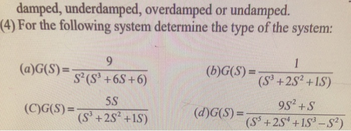 Solved damped, underdamped, overdamped or undamped (4) For | Chegg.com