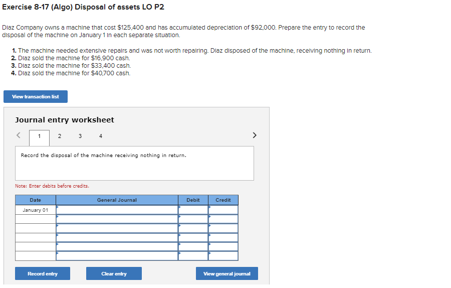 Solved Disposal of asset journal entries.