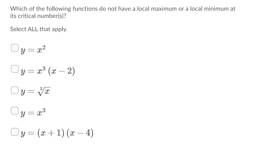 Solved Which of the following functions do not have a local | Chegg.com