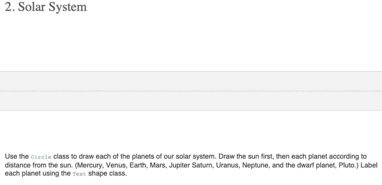 2 Solar System Use The Circle Class To Draw Each