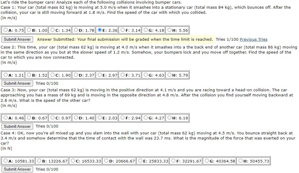 Solved Let's ride the bumper cars! Analyze each of the | Chegg.com