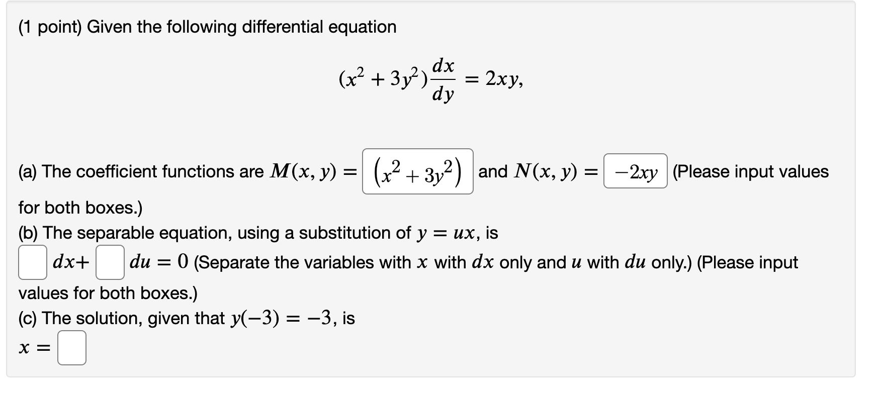 Solved (1 point) Given the following differential equation | Chegg.com