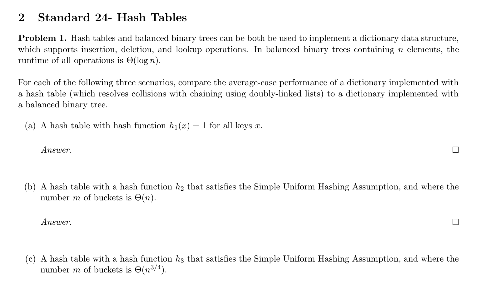 2 Standard 24- Hash Tables Problem 1. Hash tables and | Chegg.com