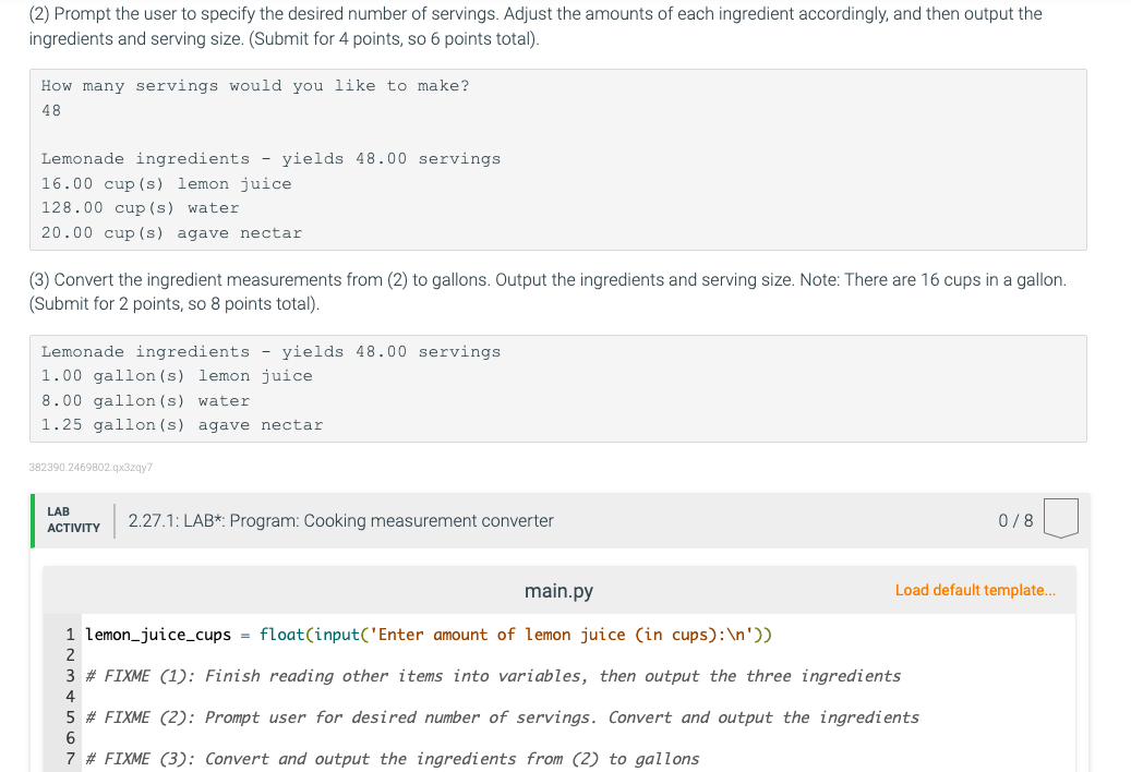 Solved 2 27 lab program cooking measurement converter chegg
