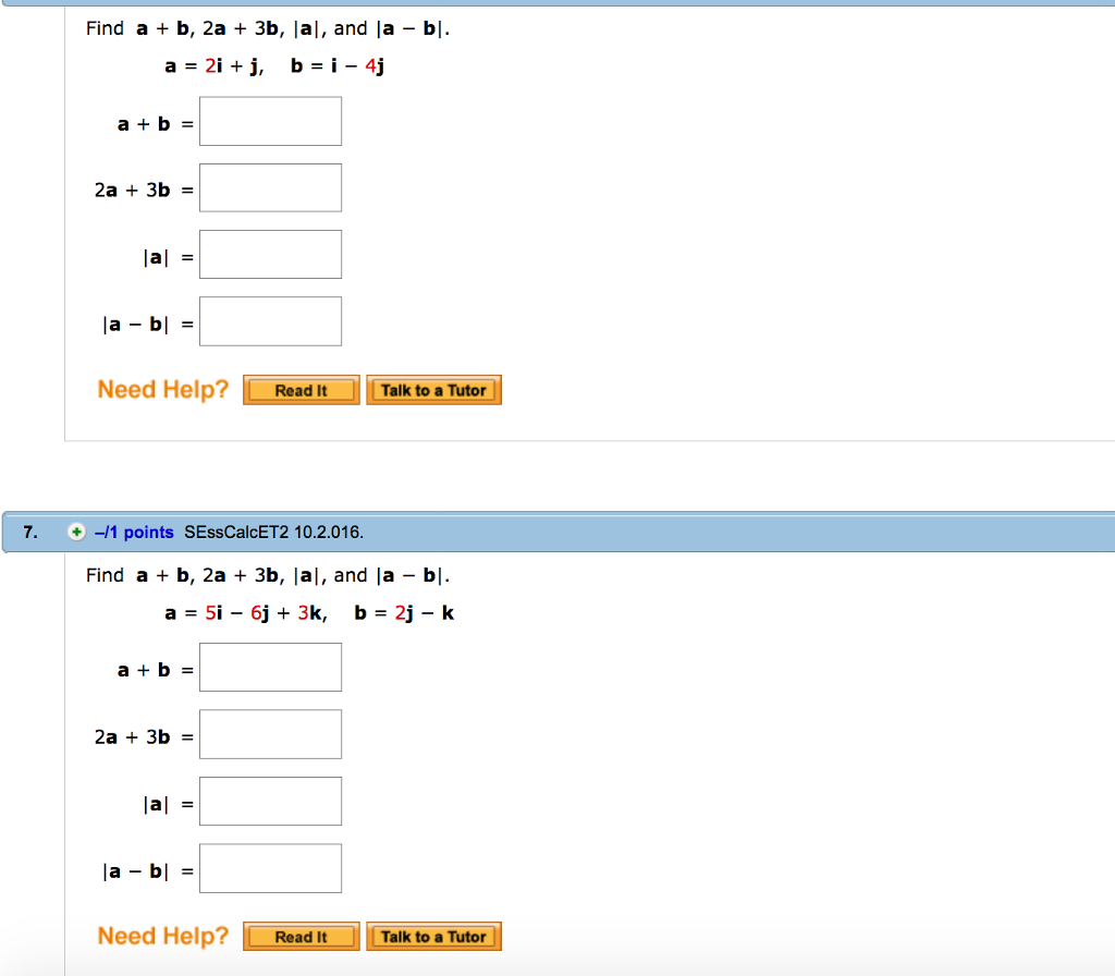 Solved Find A B, 2a 3b, Lal, And La Bl 2a 3b Al Need Help? | Chegg.com