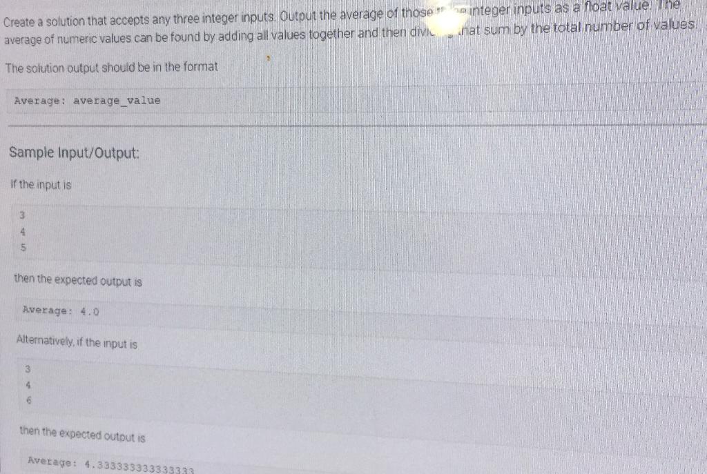 Solved Create a solution that accepts any three integer | Chegg.com