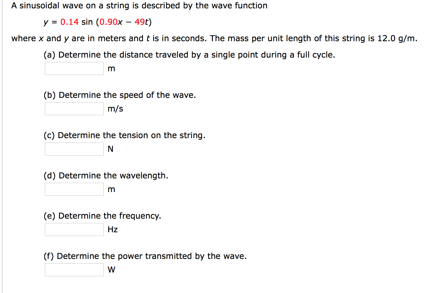 Solved A sinusoidal wave on a string is described by the | Chegg.com
