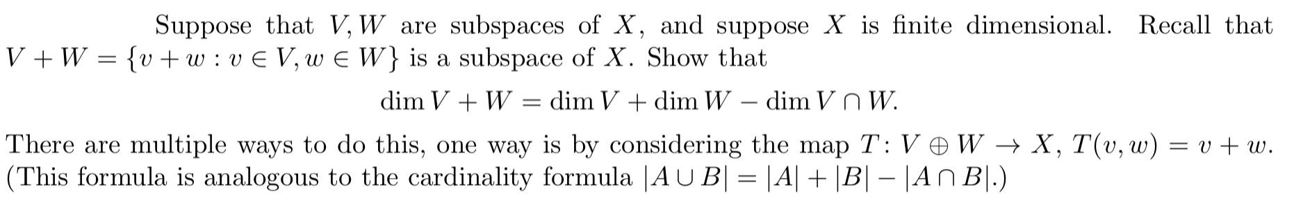 Solved Suppose that V, W are subspaces of X, and suppose X | Chegg.com