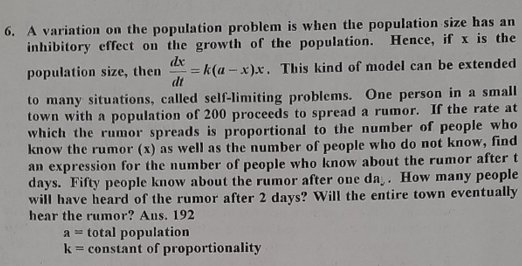 Solved 6. A variation on the population problem is when the | Chegg.com