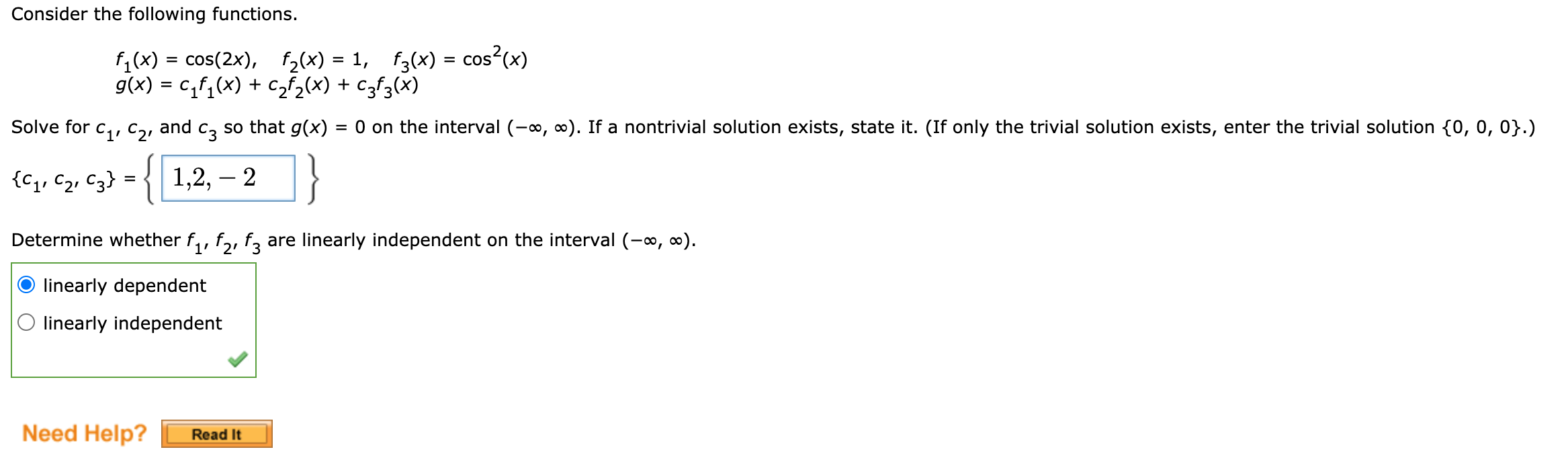 Solved Consider The Following Functions F1 X Cos 2x