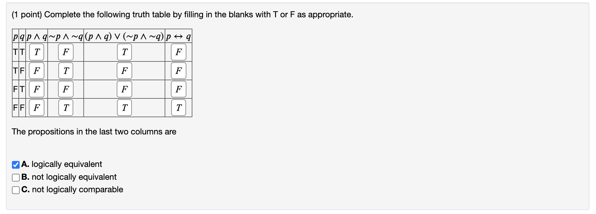 Solved (1 Point) Complete The Following Truth Table By | Chegg.com