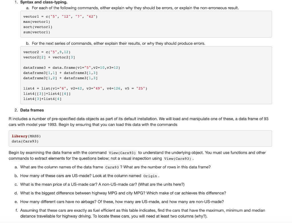 Solved 1. Syntax and class-typing. a. For each of the | Chegg.com