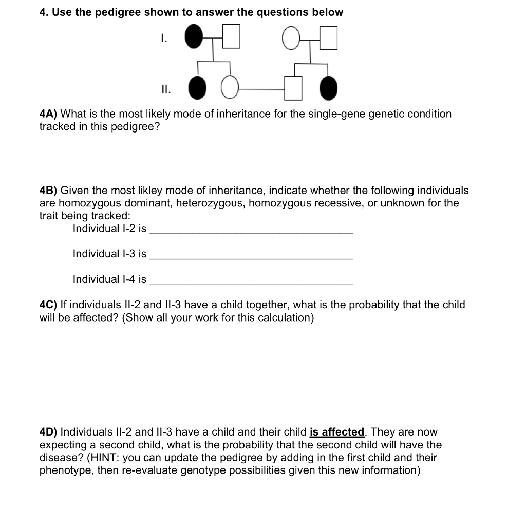 Solved 4. Use the pedigree shown to answer the questions | Chegg.com