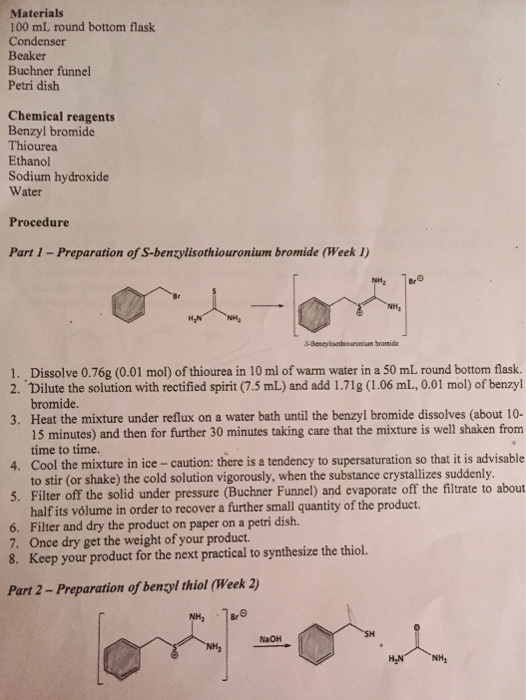 Solved Thiol synthesis - Preparation of benzylthiol (over 2 | Chegg.com