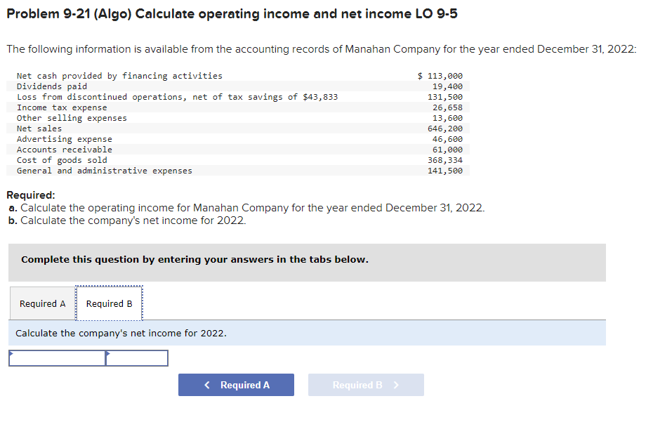 Solved Problem 9-21 (Algo) Calculate operating income and | Chegg.com