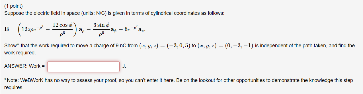 Solved 1 Point Suppose The Electric Field In Space Uni Chegg Com