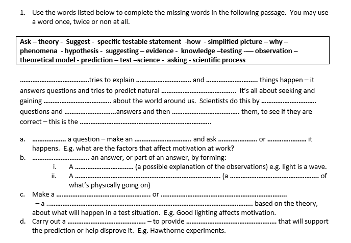 Solved Please fill in the missing words from the following
