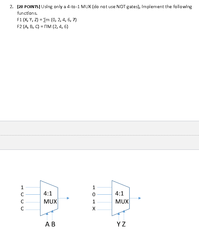 Solved 2. [20 POINTS] Using only a 4-to-1 MUX (do not use | Chegg.com