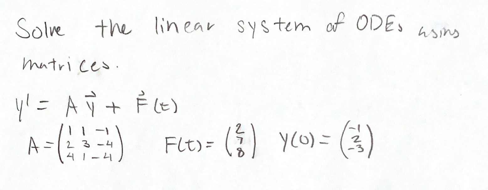 Solved Solve the linear system of ODE using Matrices. y = A | Chegg.com