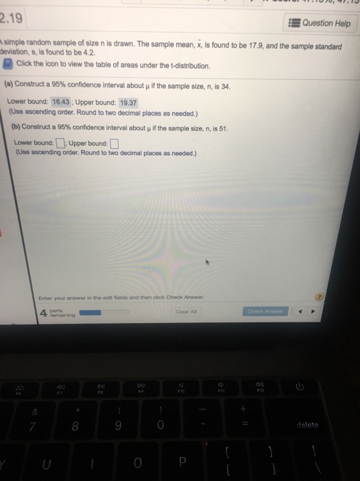 Solved 2.19 Question Help simple random sample of size n is | Chegg.com