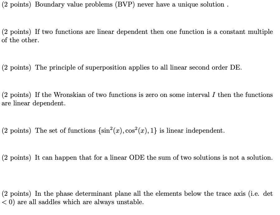 Solved (2 points) Linear combination of solutions of a given | Chegg.com