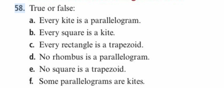 Solved True or false:a. ﻿Every kite is a parallelogram.b. | Chegg.com