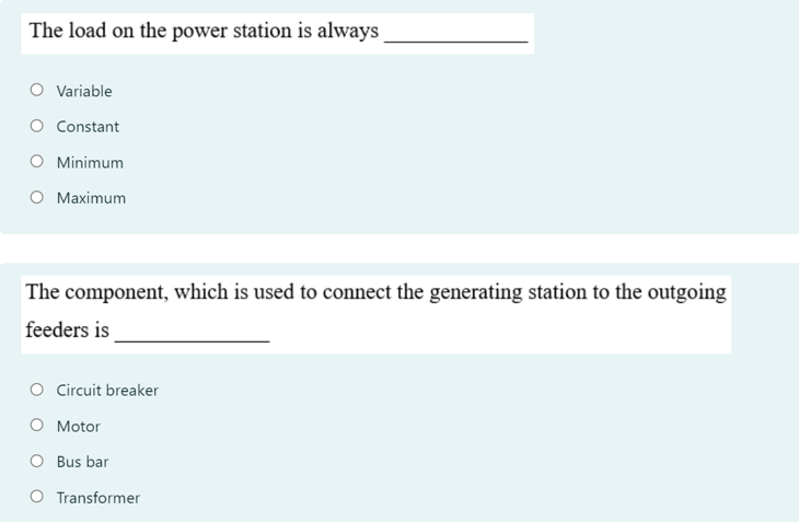 Solved The load on the power station is always Variable O | Chegg.com
