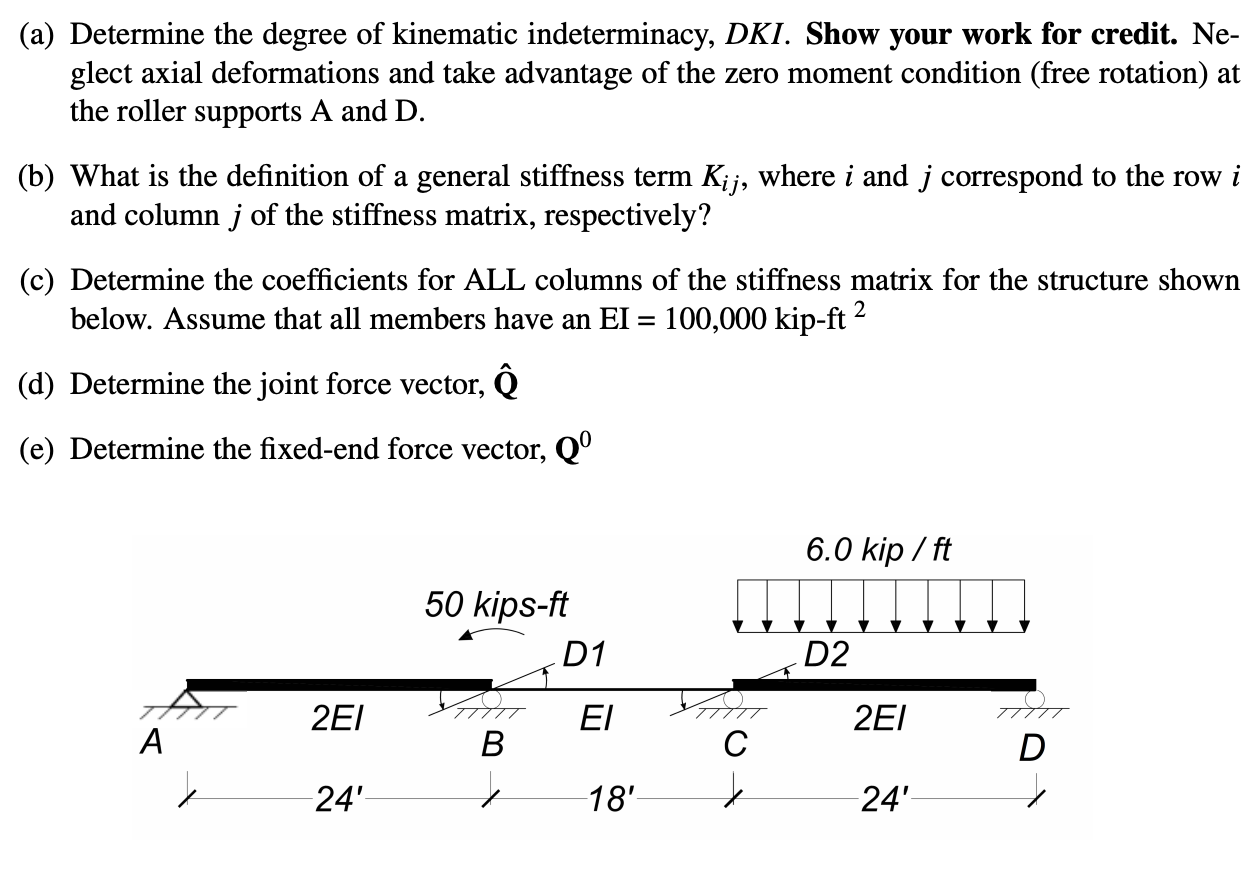 Solved (a) Determine the degree of kinematic indeterminacy, | Chegg.com