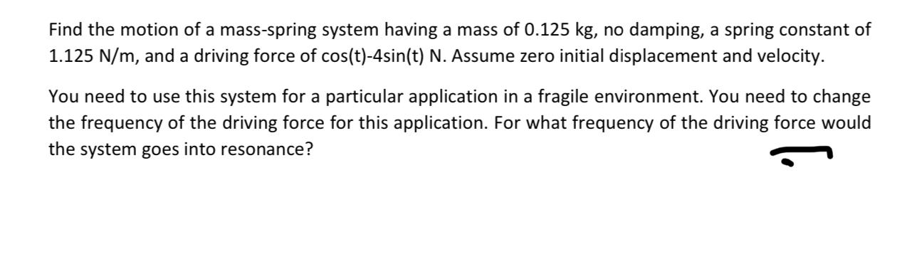 Solved Find the motion of a mass-spring system having a mass | Chegg.com